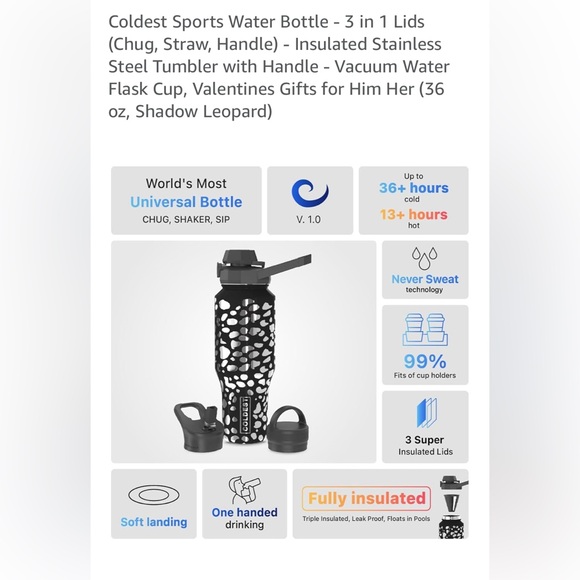 Sports Water Bottle - Black and White Comes with Cirkul lid and 10 Cirkul Flavor - Picture 3 of 6